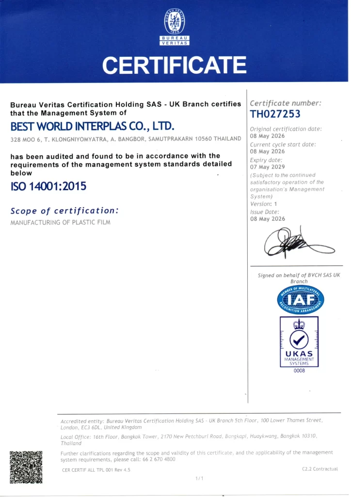 Certificate ISO 14001
